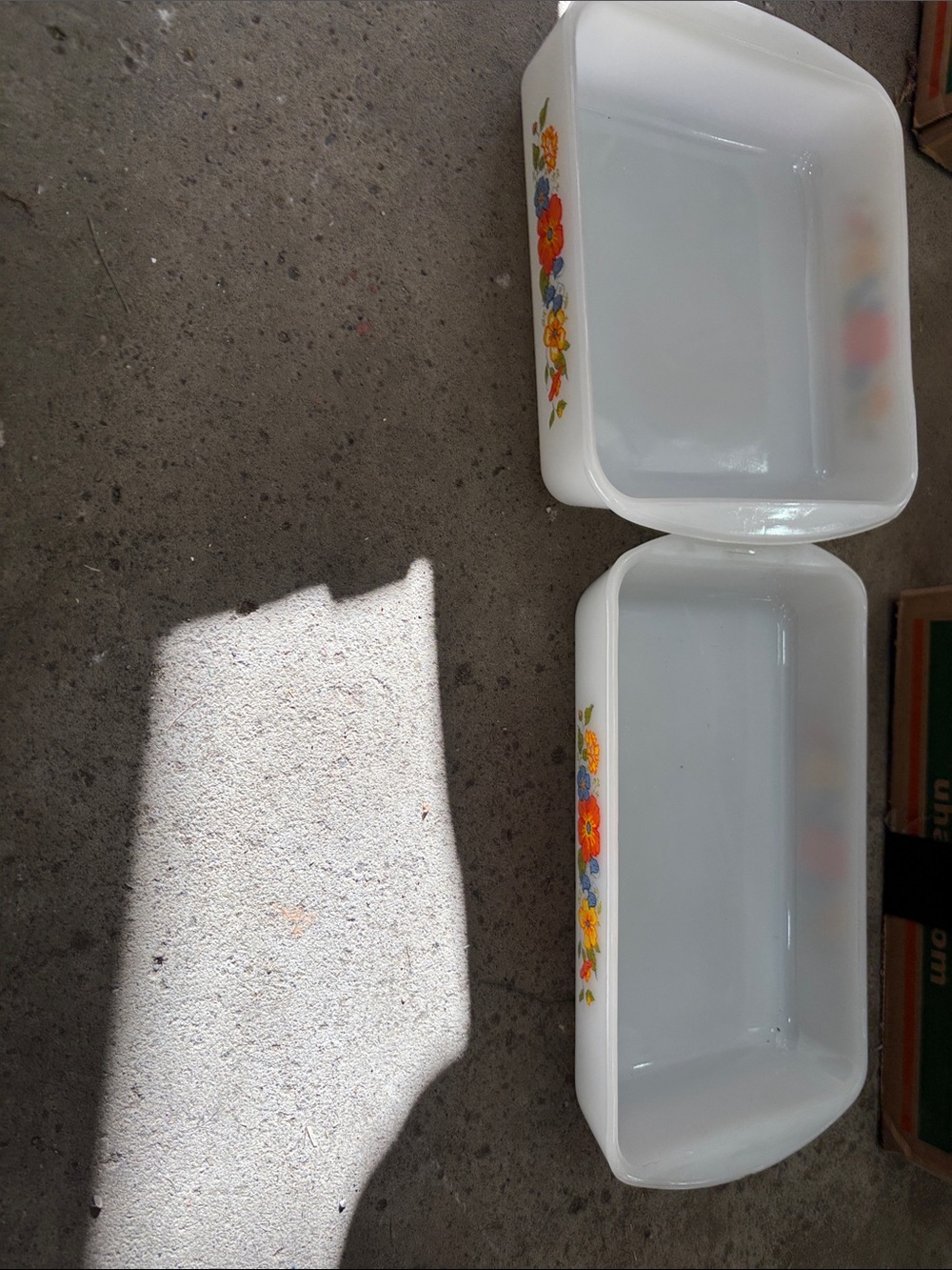 White Floral Milk Glass Serving Dish Set - White with Orange & Blue Flowers